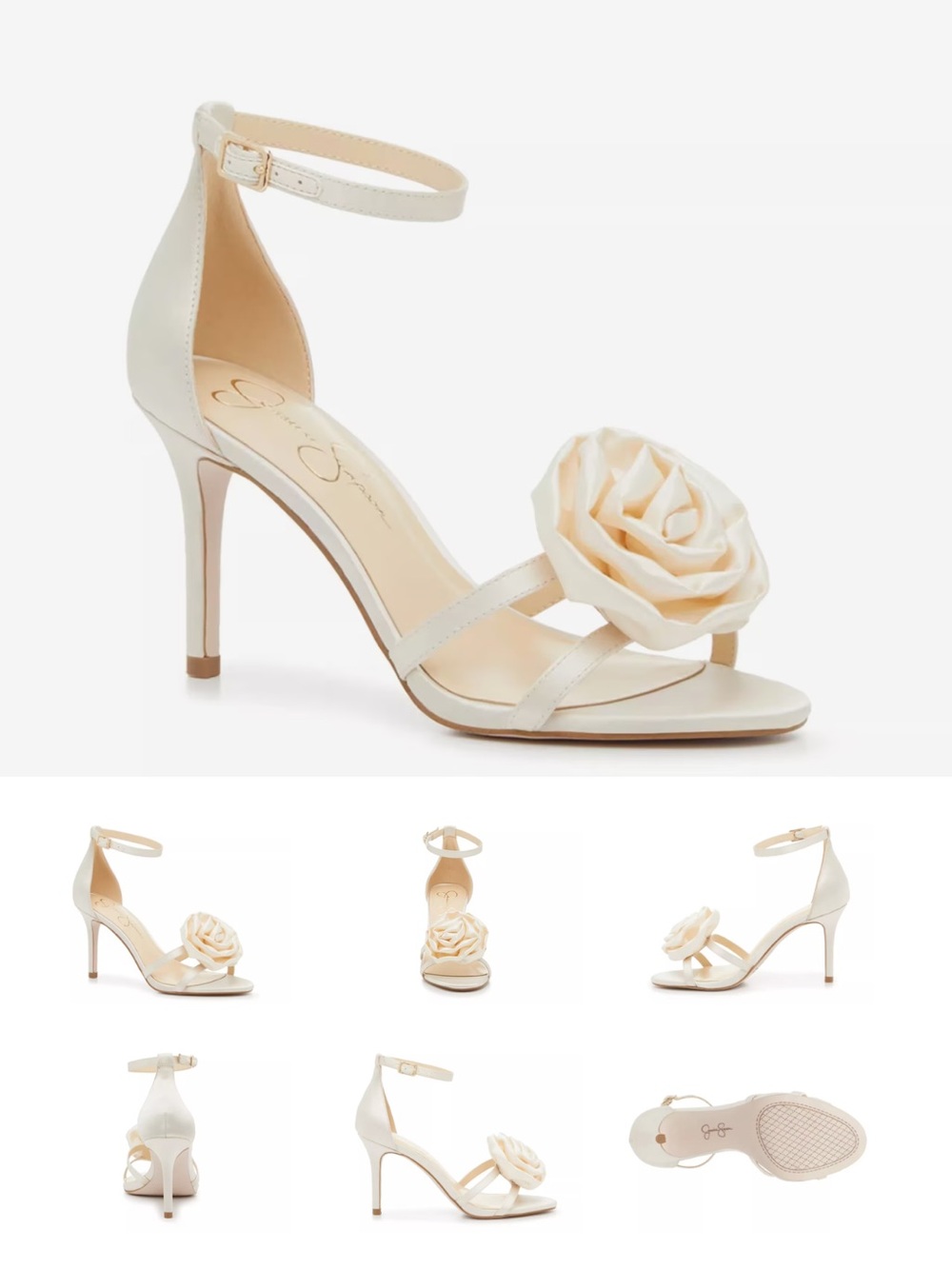 Jessica Simpson Torny Ivory Ankle-Strap Rosette High Heel Sandals